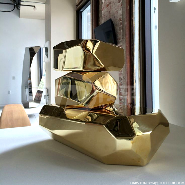 Golden Mirror Polished Modern Interior Stainless Steel Geometric Sculpture