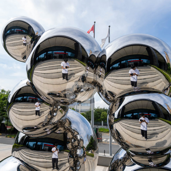 Stainless steel polished metal sphere sculpture