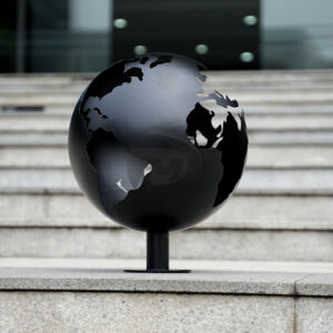 Metal globe sculpture
