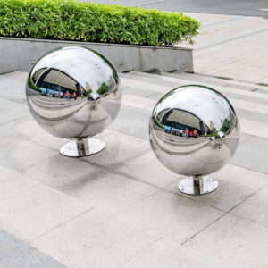 Polished mirror stainless steel hollow sphere with base