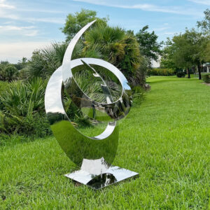 Large Garden Statue, High Polished Stainless Steel Sculpture, Contemporary Lawn Art